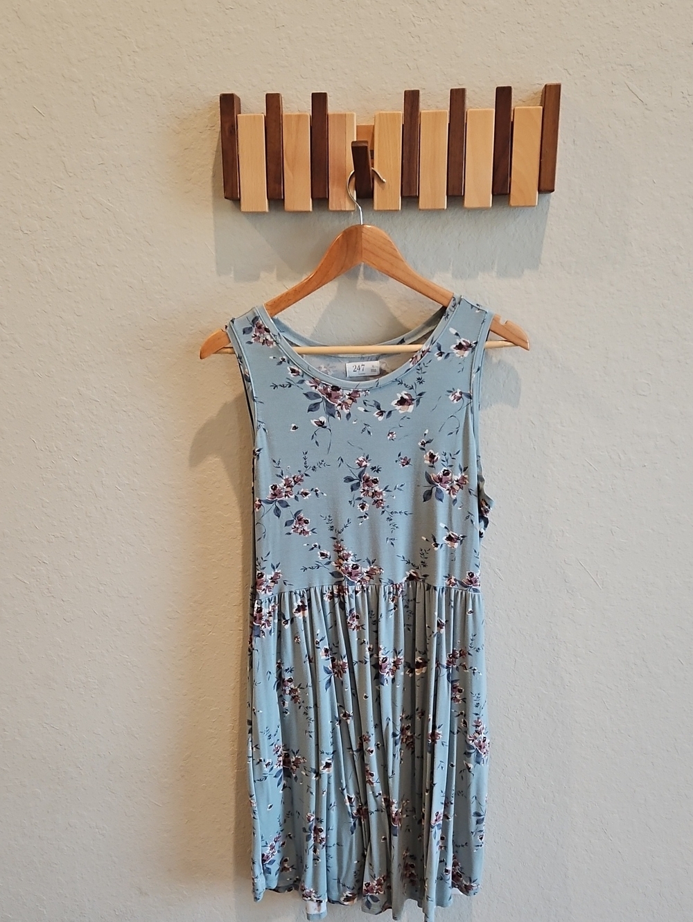 Sleeveless Light Blue Floral Mini Dress